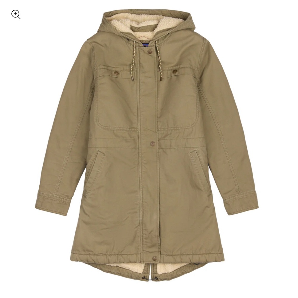 Patagonia Womens Insulated Prairie Dawn Parka Jacket Sherpa Sage Khaki - Large